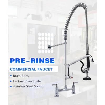 Kitchen Sink Mixer - Pre Rinse Faucet Commercial Pull Down Brass Double Handles Pre Rinse Faucet